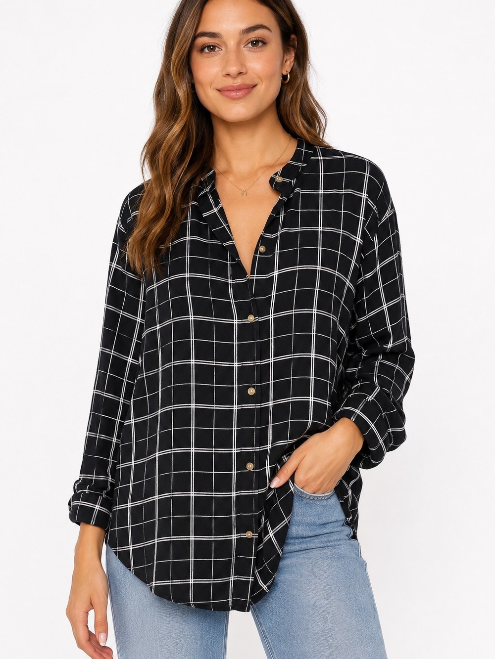 GAP Black Windowpane Button-Down Shirt